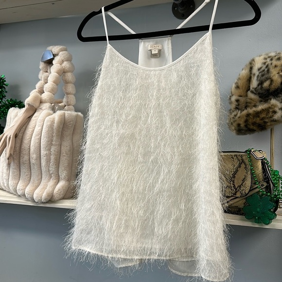 J Crew White Fluffy Tank Top Size 10 - Picture 2 of 6